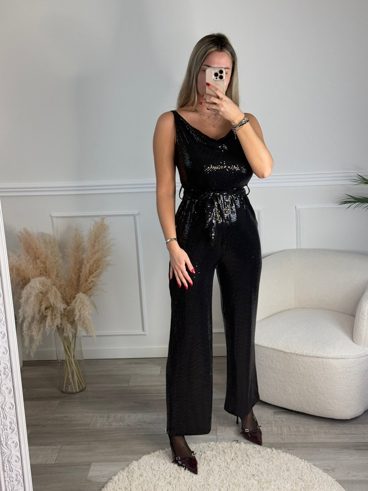 Tuta jumpsuit metallizzata con maxi paillettes gioiello - Follie by Alice