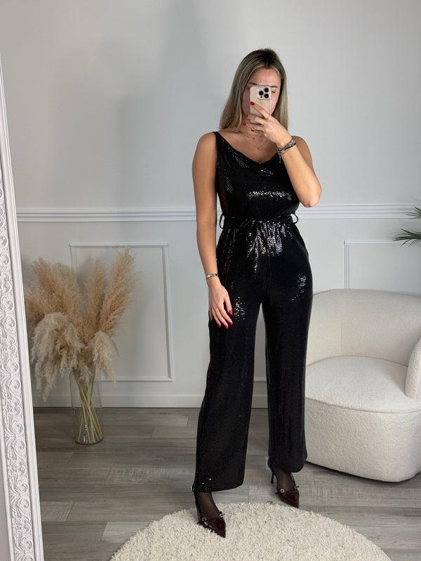 Tuta jumpsuit metallizzata con maxi paillettes gioiello - Follie by Alice