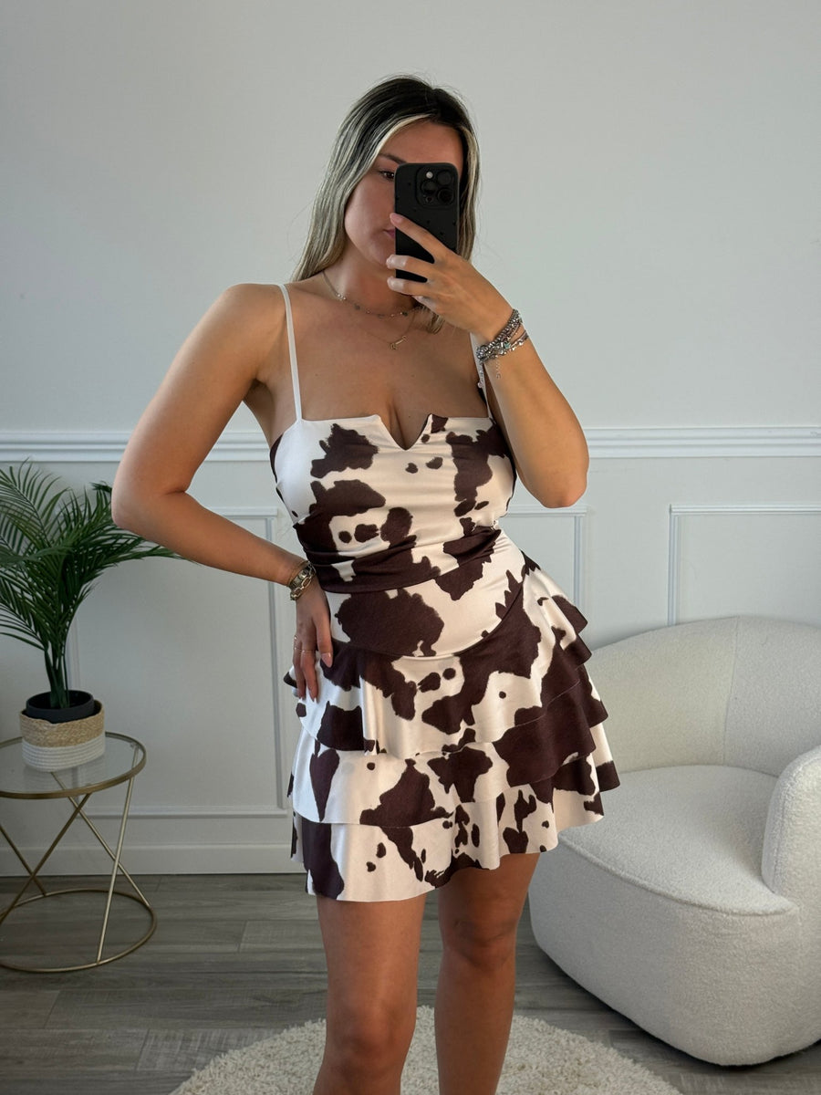 Vestitino a balze Cow Print