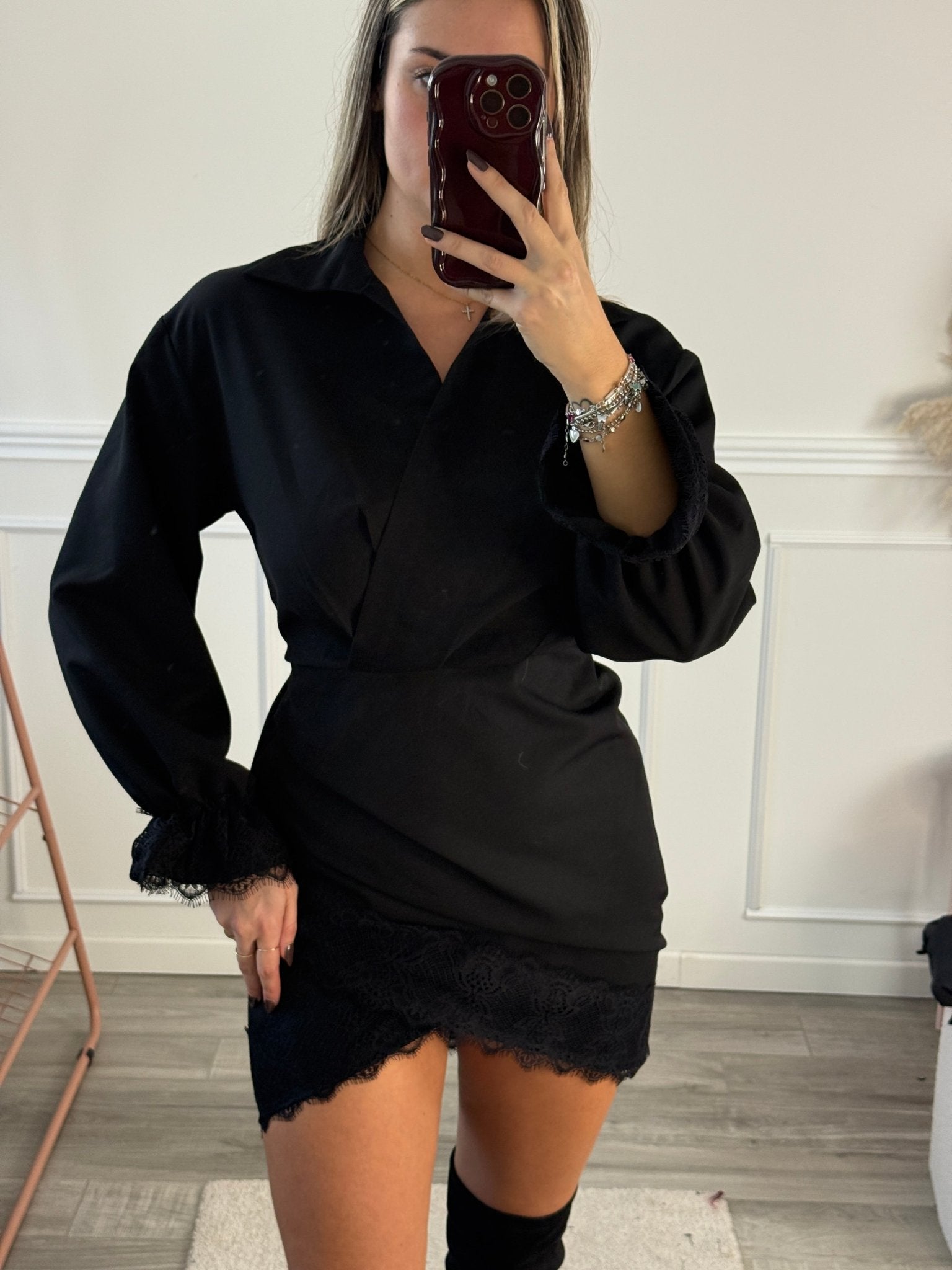 Vestitino blazer con orli in pizzo e chiusura a portafoglio - Follie by Alice