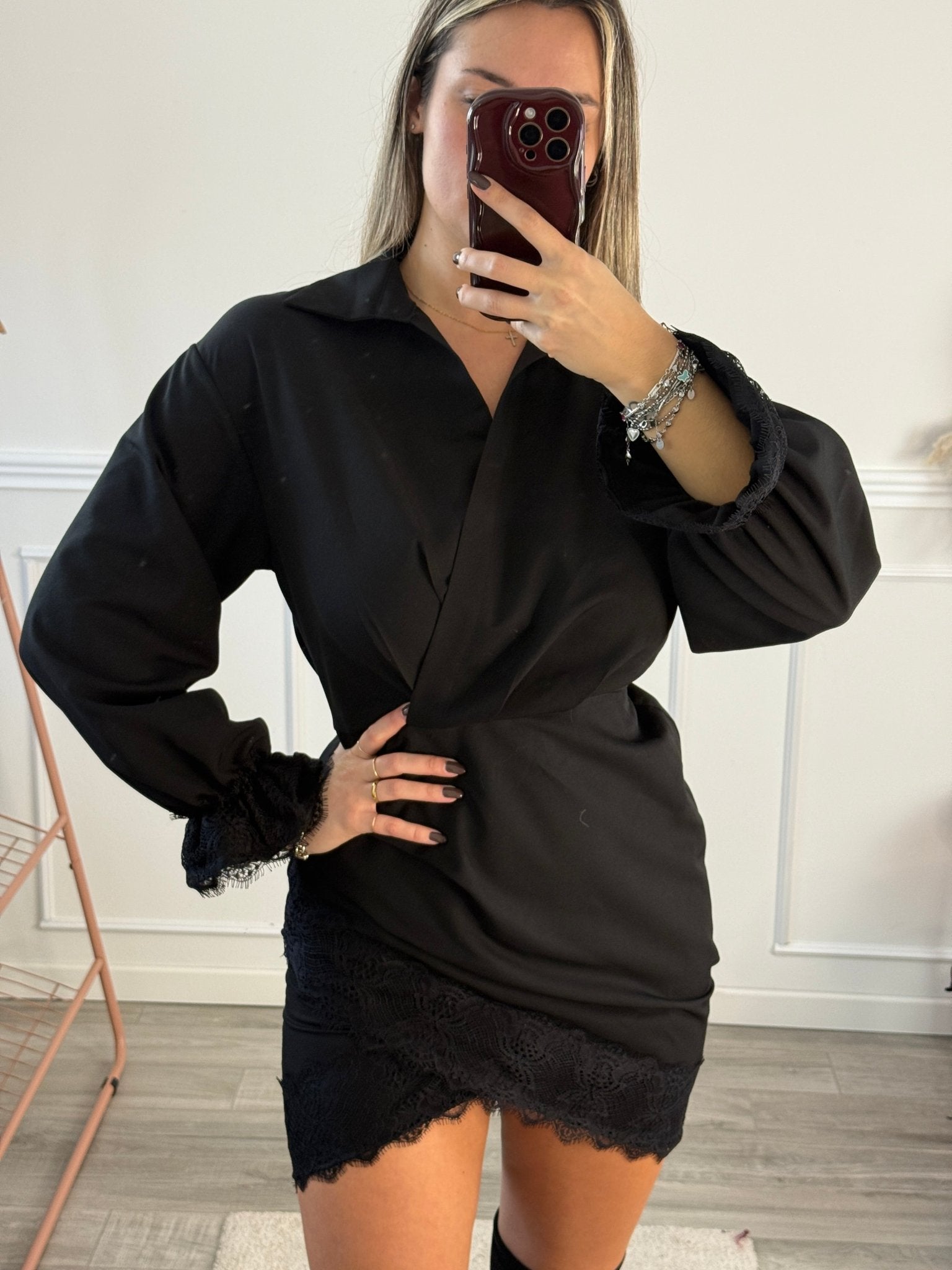 Vestitino blazer con orli in pizzo e chiusura a portafoglio - Follie by Alice