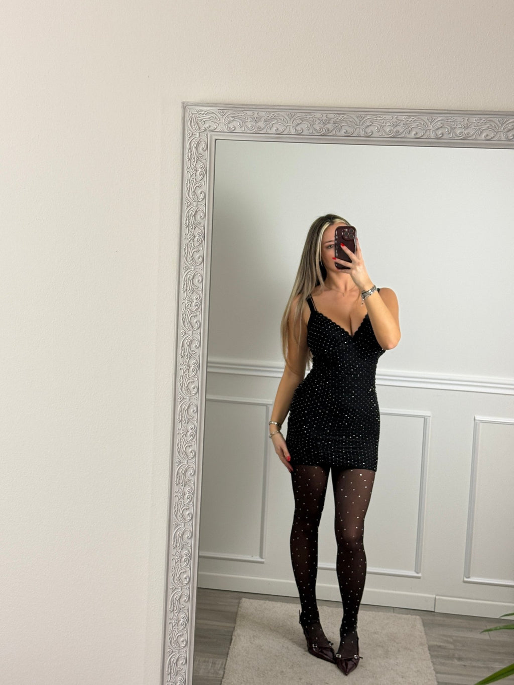 Vestitino drappeggiato con coppe strutturate e strass gioiello - Follie by Alice