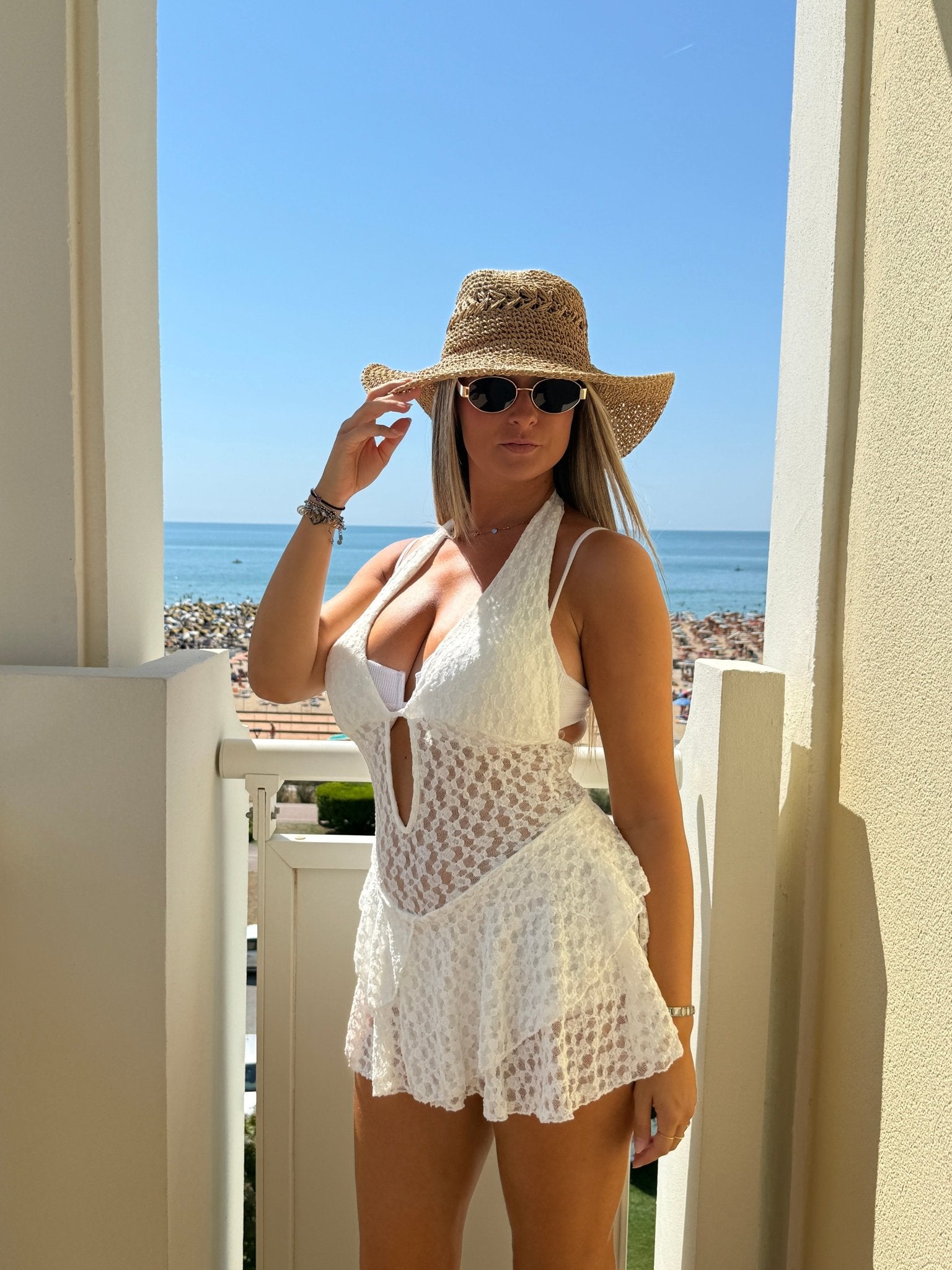 Vestitino halter in pizzo con cut-out e balze NINFA - Follie by Alice