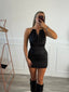 Vestitino in raso con collo halter con collare dorato rigido - Follie by Alice