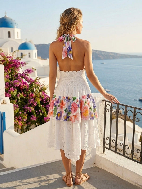 Vestitino sangallo con schiena scoperta, gonna a balze e stampa floreale - Follie by Alice