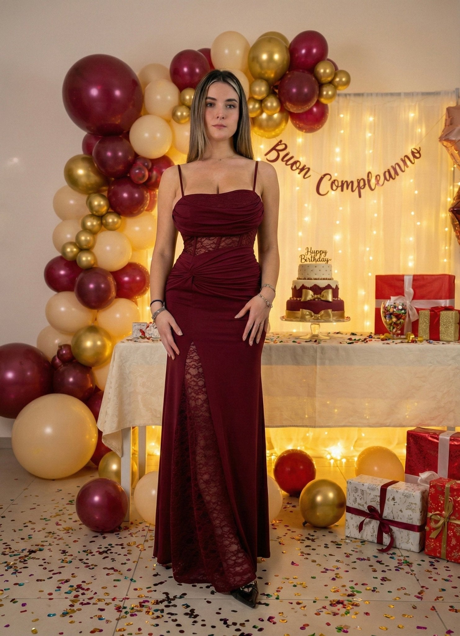 Vestito Diana lungo con corpetto bustier in pizzo - Follie by Alice