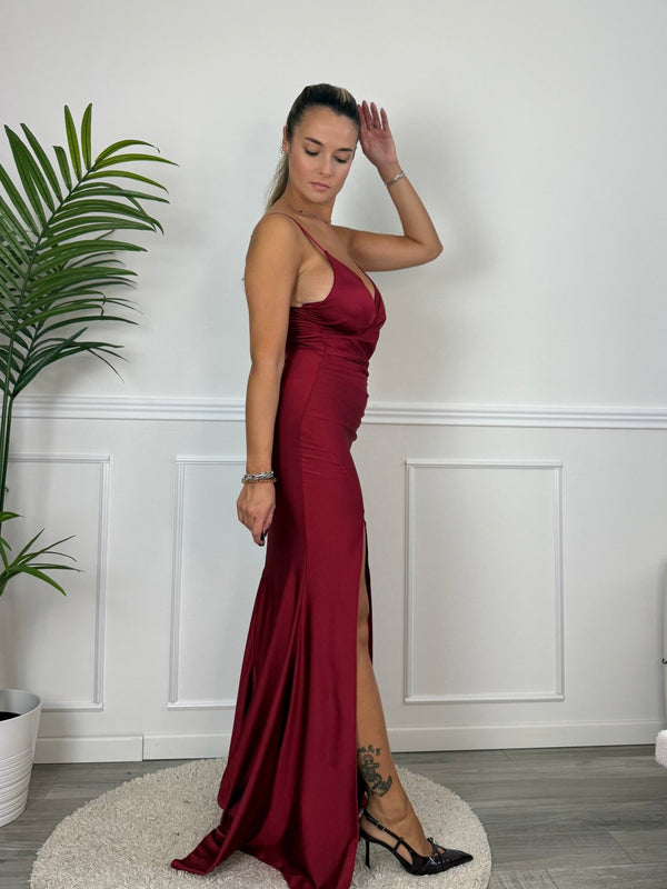 Vestito lungo a sirena in raso con strascico CARMEN - Follie by Alice