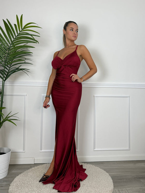 Vestito lungo a sirena in raso con strascico CARMEN - Follie by Alice