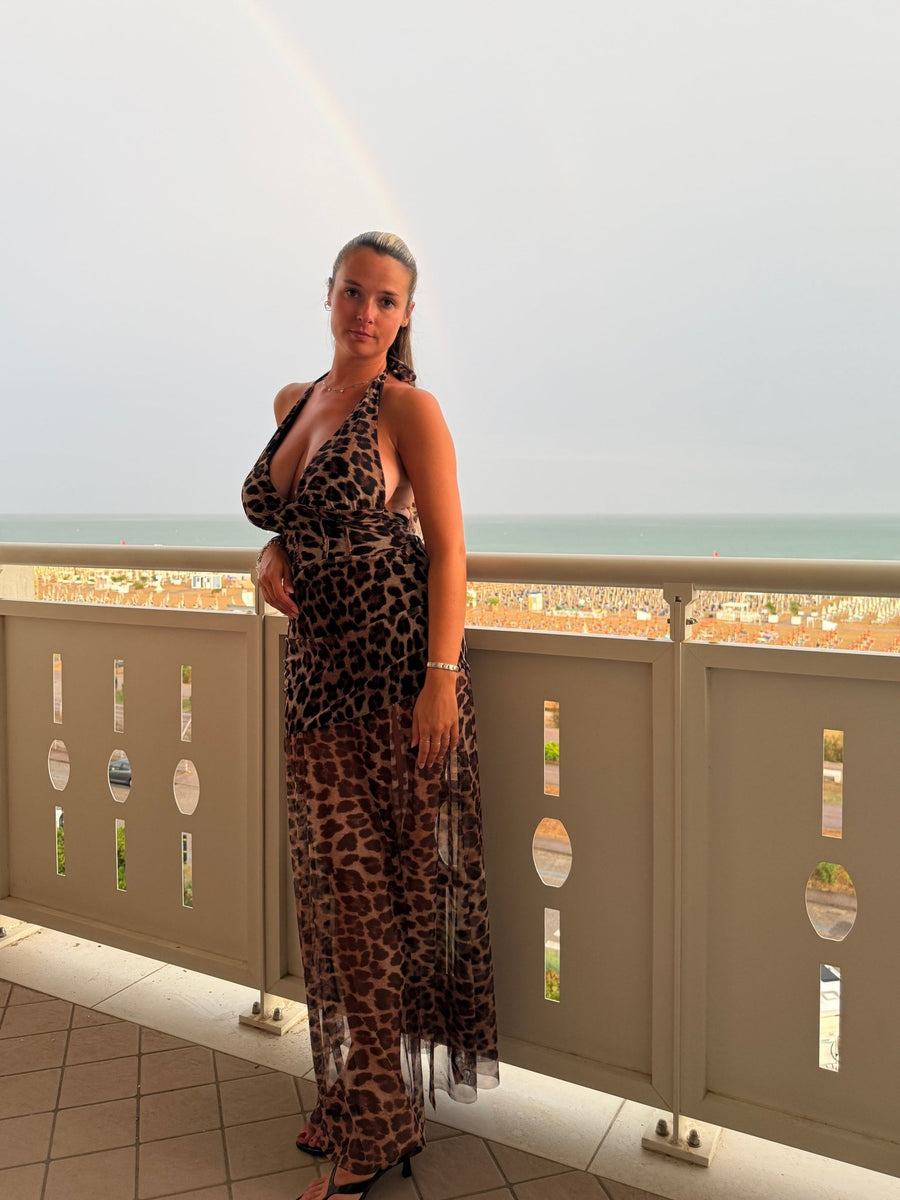 Vestito lungo animalier halter in tulle SAVANA – alternate