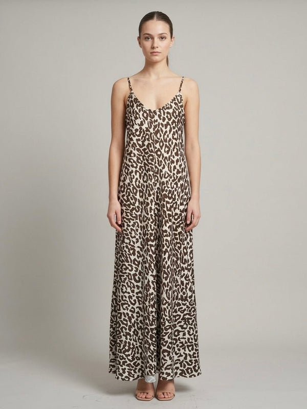Vestito lungo animalier in satin con spalline - Follie by Alice