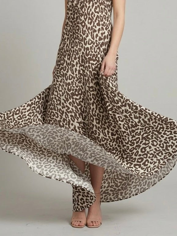 Vestito lungo animalier in satin con spalline – alternate