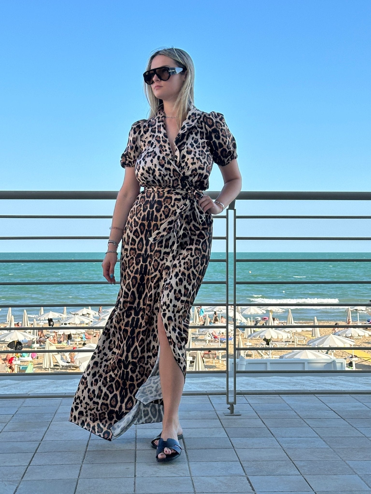 Vestito lungo caftano kimono animalier con cintura Follie by Alice