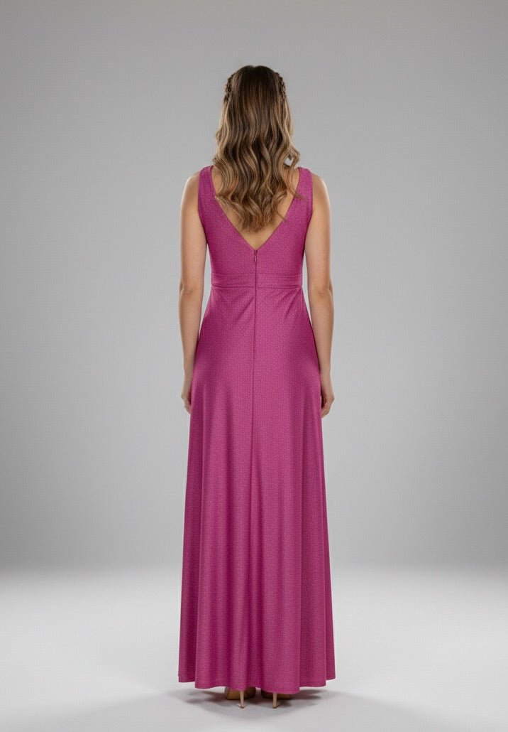 Vestito lungo ciclamino gioiello glitterato con spacco – alternate