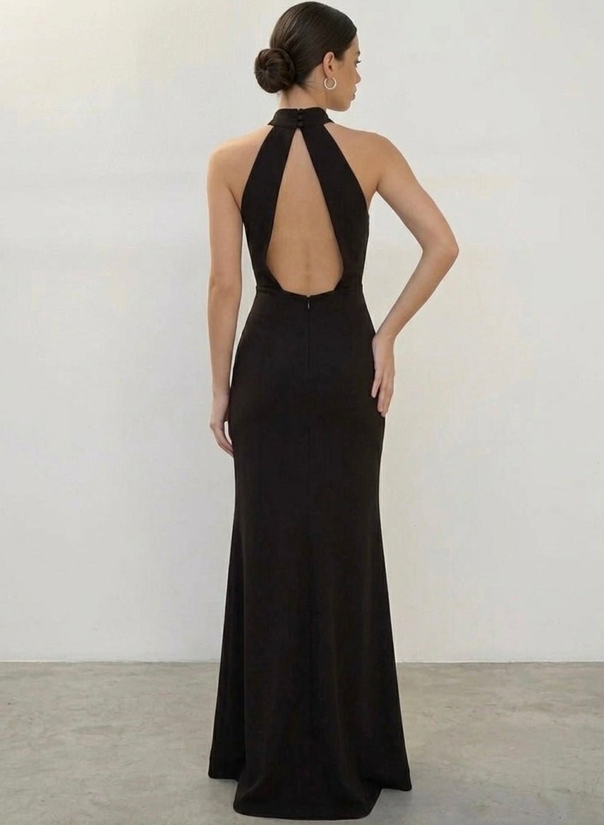 Vestito lungo con collo halter, scollatura a goccia e schiena scoperta - Follie by Alice