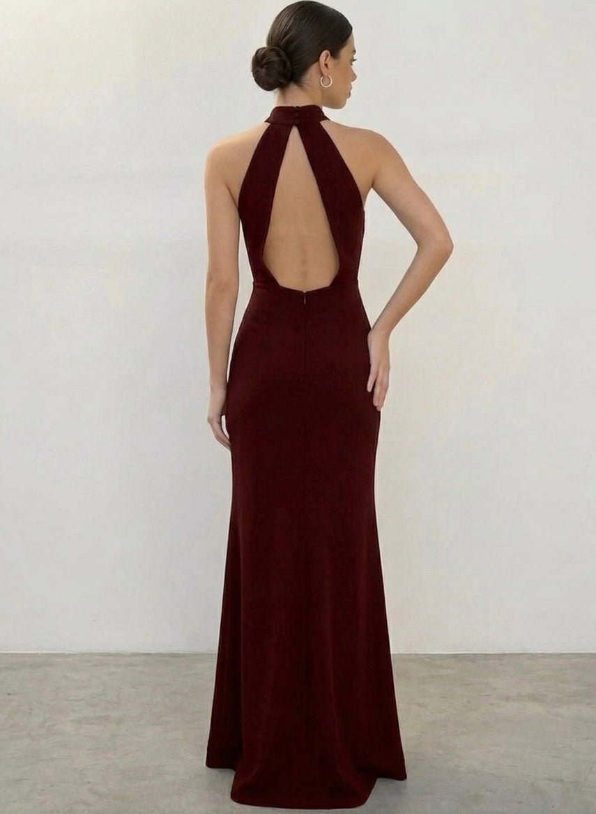 Vestito lungo con collo halter, scollatura a goccia e schiena scoperta - Follie by Alice