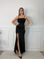 Vestito lungo con corpetto bustier in pizzo, drappeggio twist e spacco profondo - Follie by Alice
