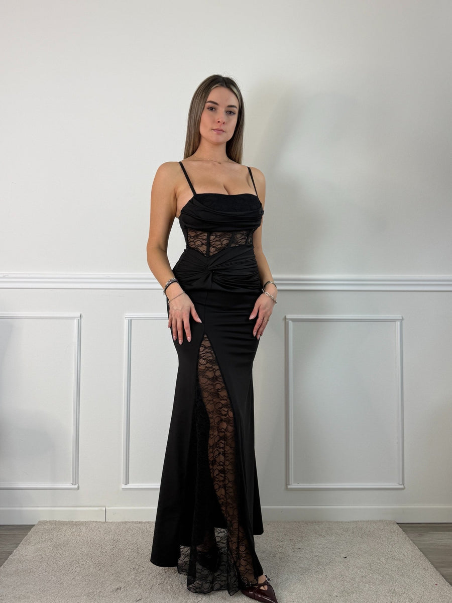 Vestito Diana lungo con corpetto bustier in pizzo – alternate