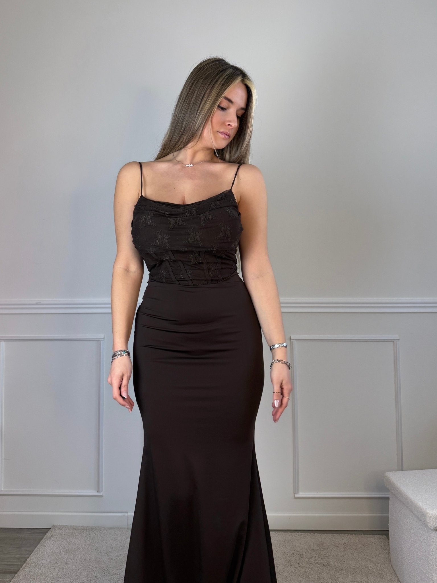 Vestito lungo con corpetto in pizzo ELLE - Follie by Alice