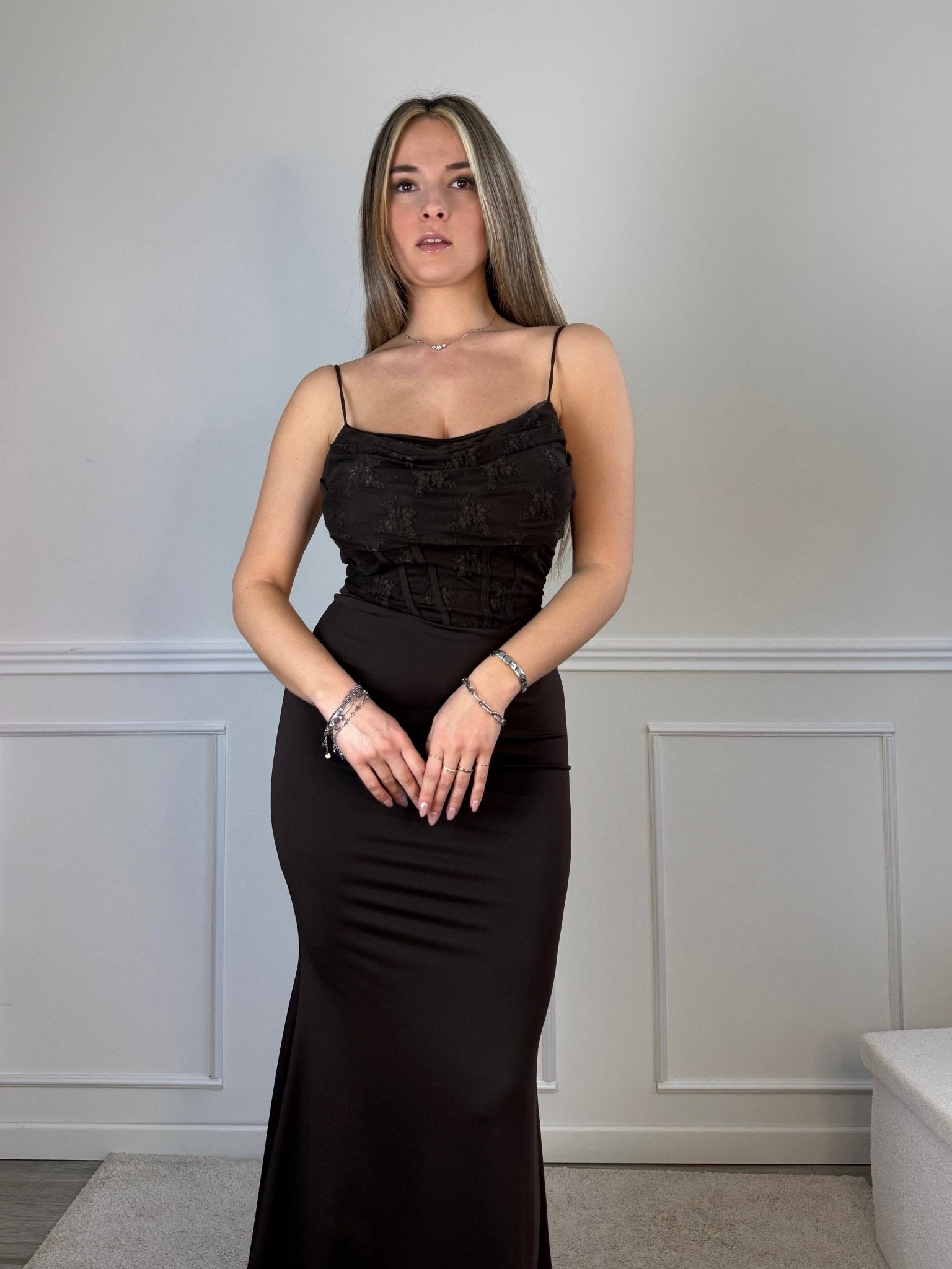 Vestito lungo con corpetto in pizzo ELLE - Follie by Alice