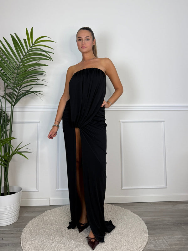 Vestito lungo con drappeggio annodato e spacco ODETTE - Follie by Alice