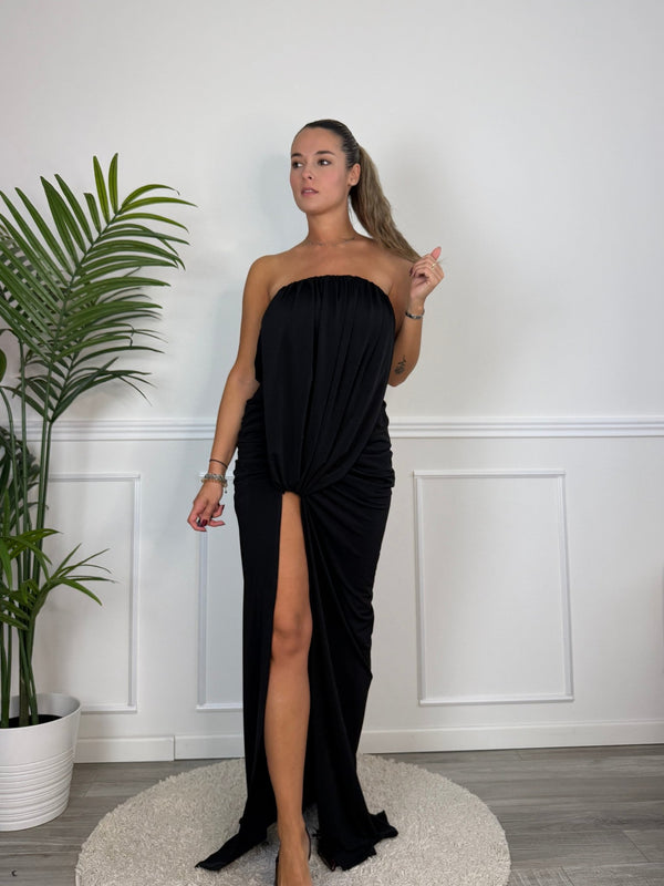 Vestito lungo con drappeggio annodato e spacco ODETTE - Follie by Alice