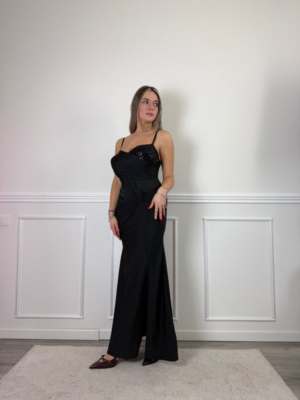 Vestito lungo con drappeggio e paillettes - Follie by Alice