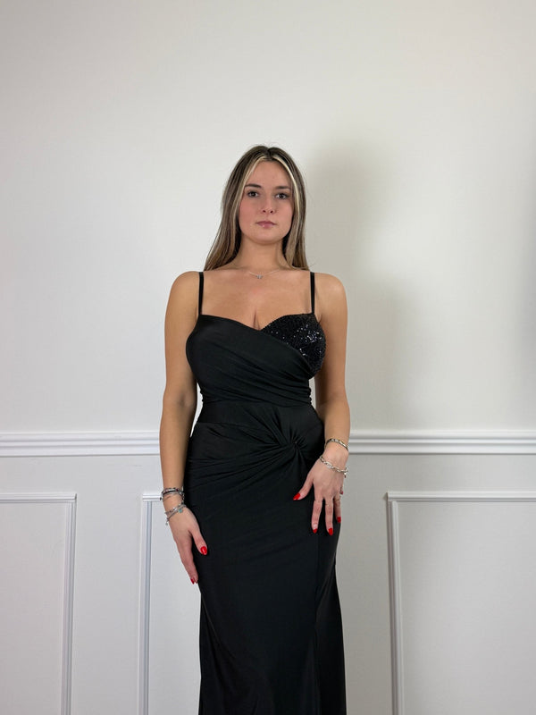 Vestito lungo con drappeggio e paillettes - Follie by Alice
