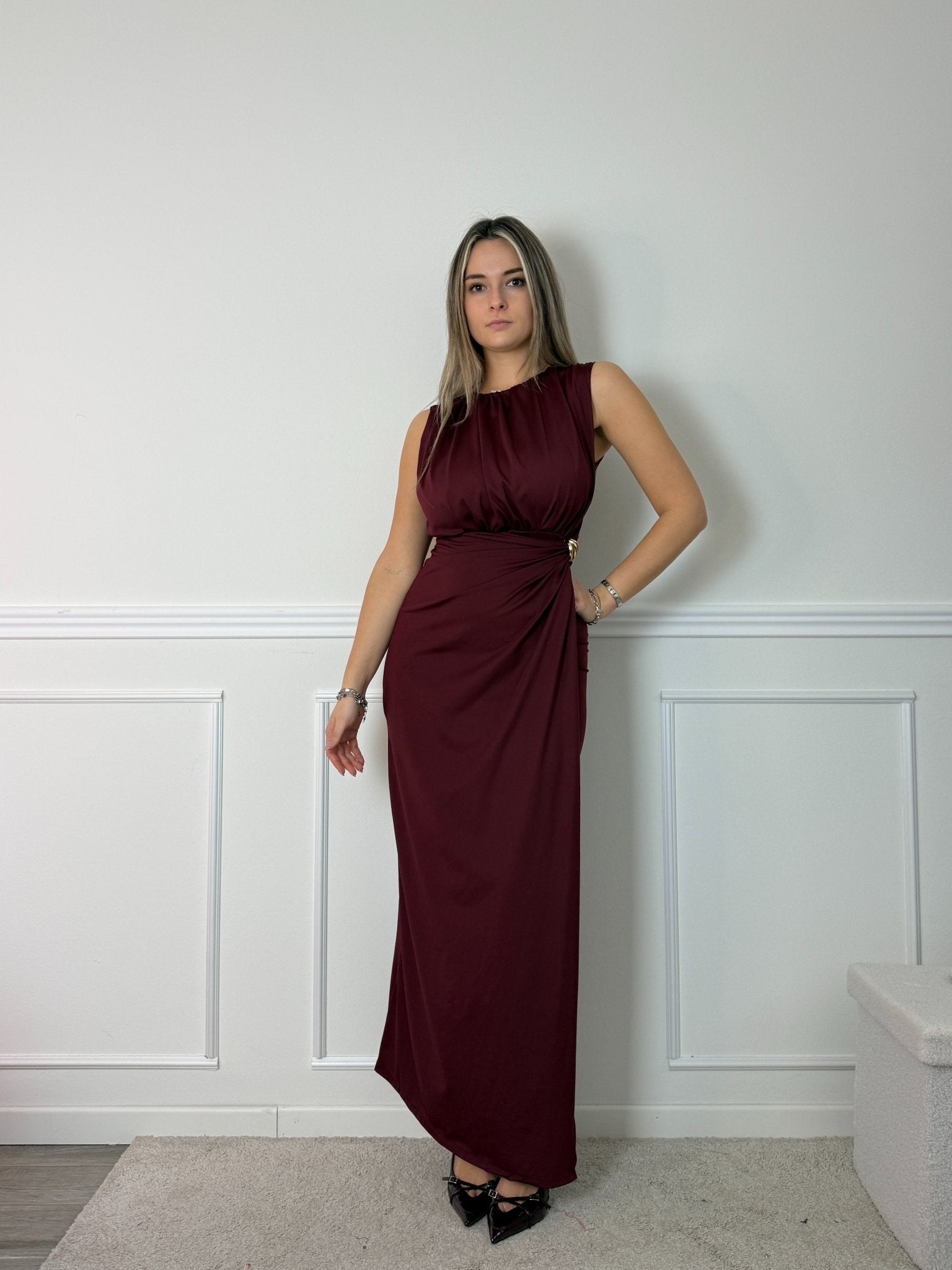 Vestito lungo con gonna a portafoglio e morsetto dorato - Follie by Alice