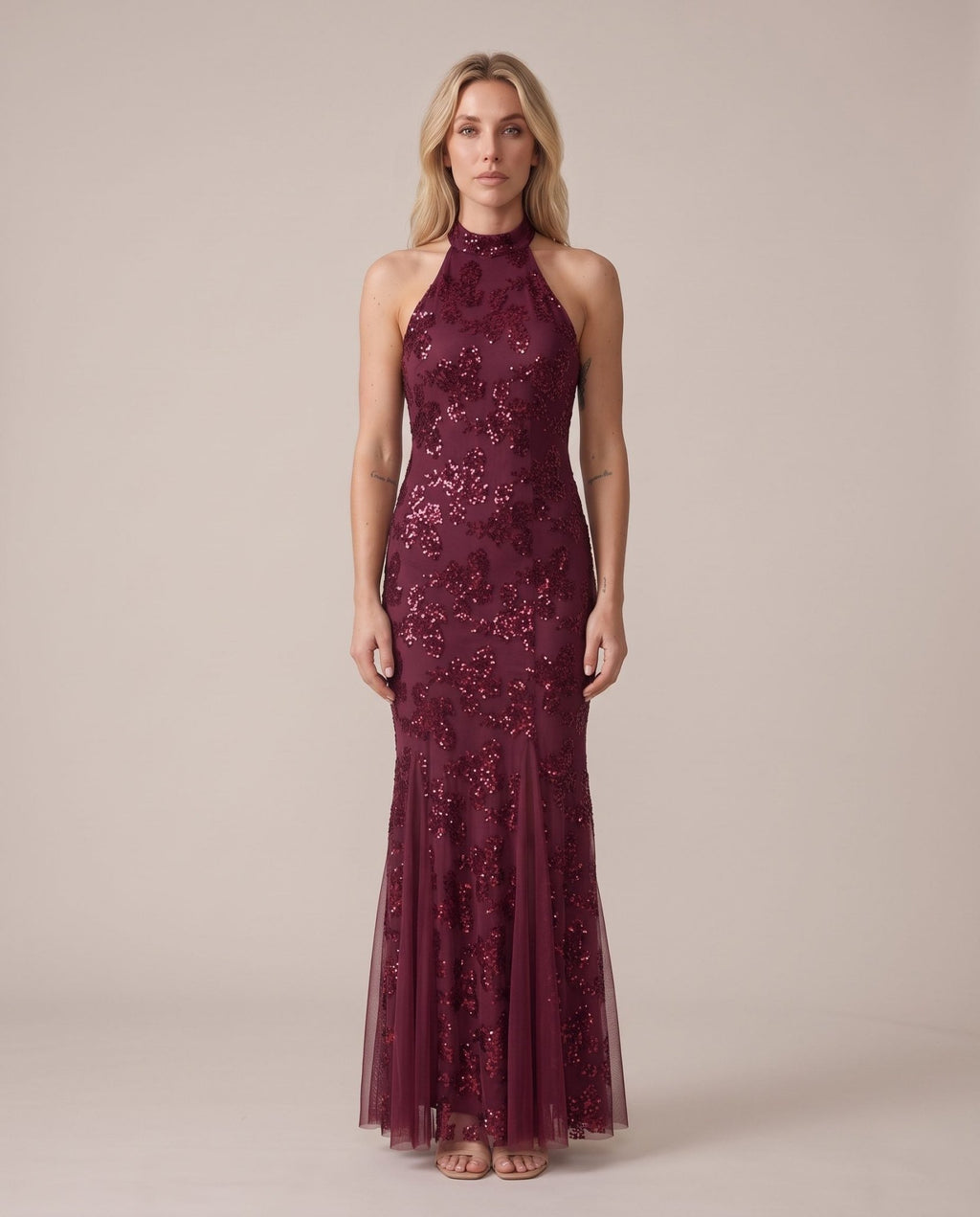 Vestito lungo con paillettes e inserti in tulle ASTRA - Follie by Alice