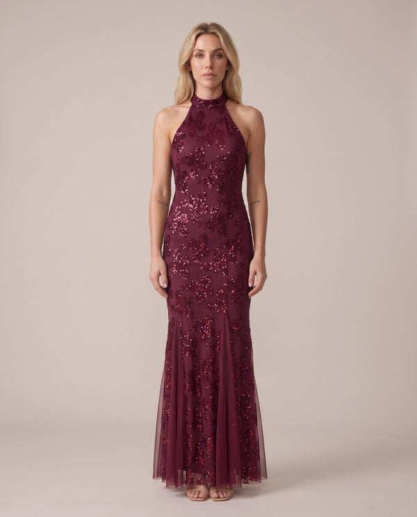 Vestito lungo con paillettes e inserti in tulle ASTRA - Follie by Alice