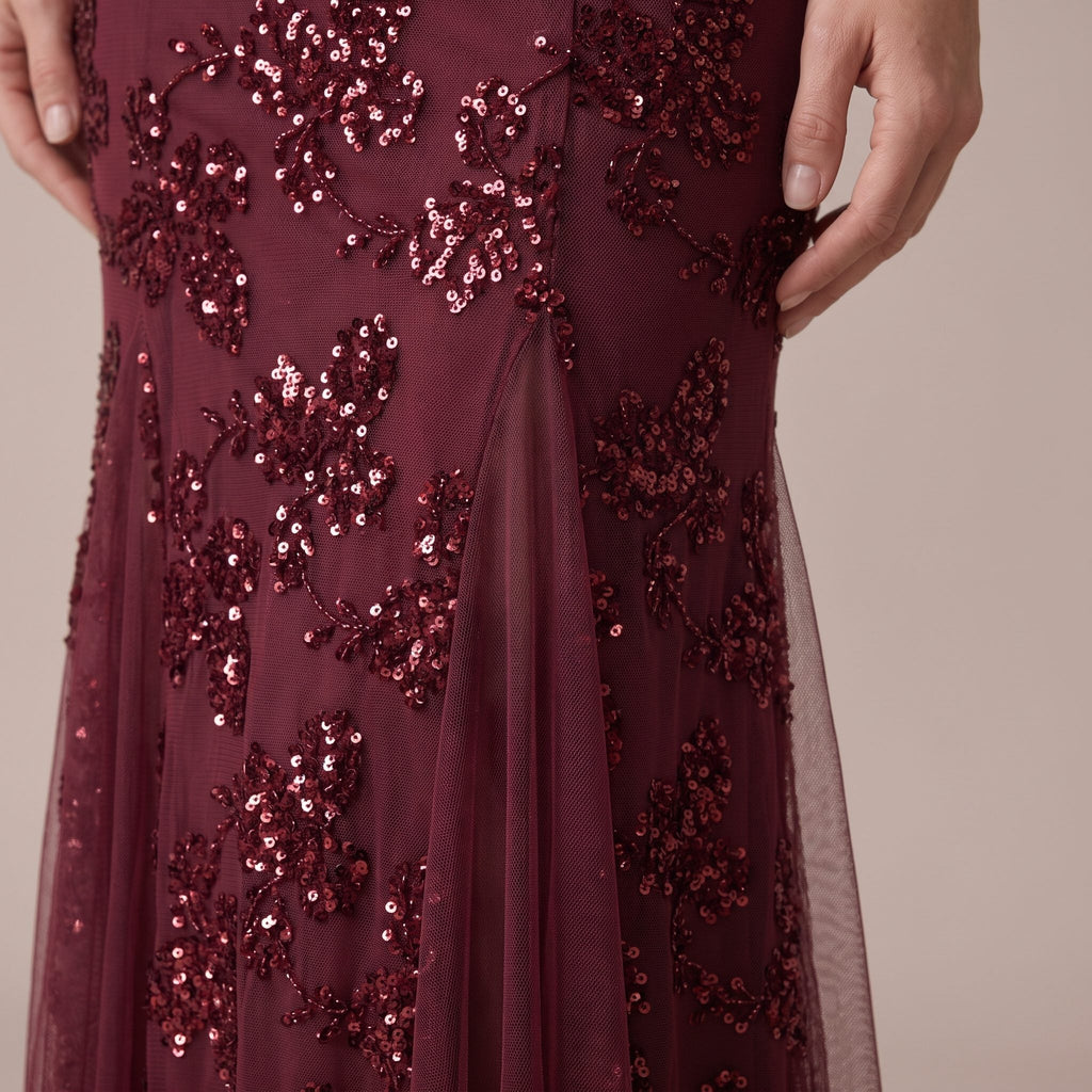 Vestito lungo con paillettes e inserti in tulle ASTRA - Follie by Alice