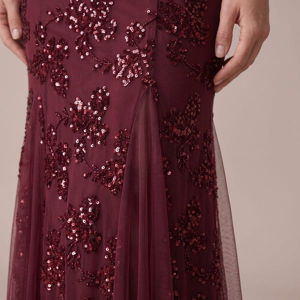 Vestito lungo con paillettes e inserti in tulle ASTRA - Follie by Alice