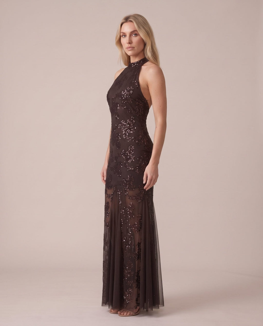 Vestito lungo con paillettes e inserti in tulle ASTRA - Follie by Alice