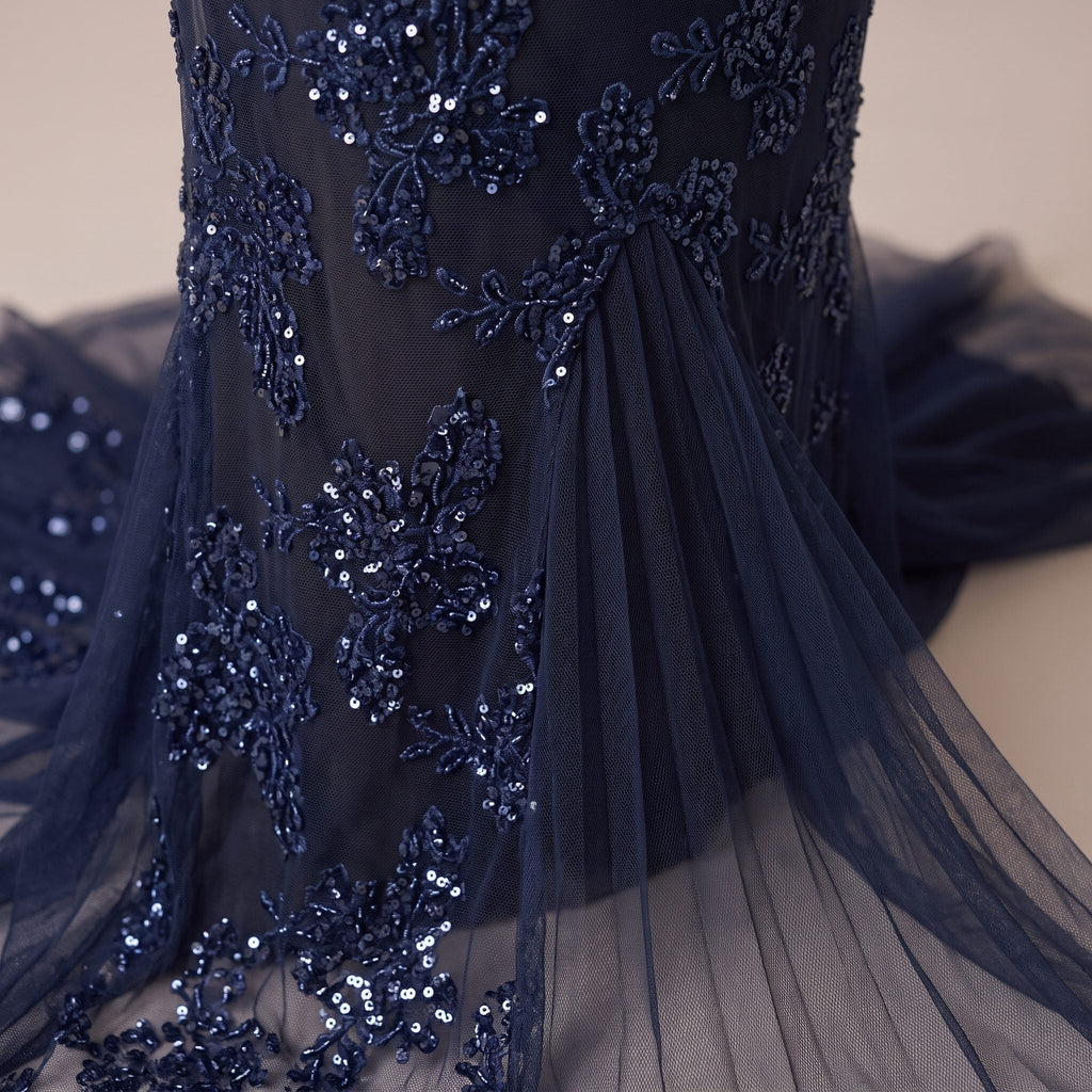 Vestito lungo con paillettes e inserti in tulle ASTRA - Follie by Alice