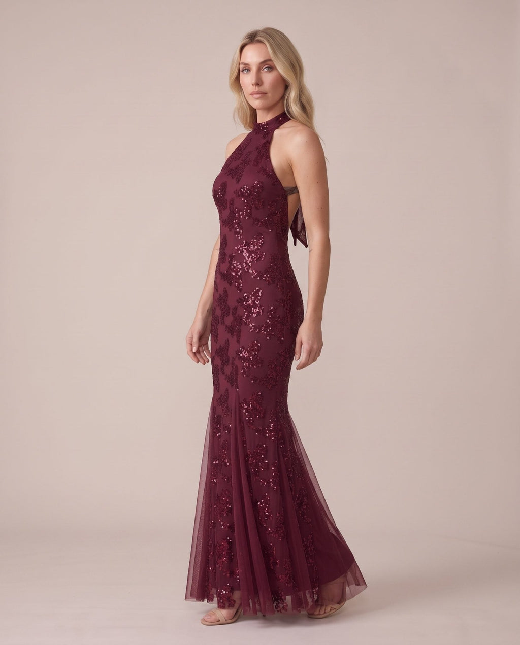 Vestito lungo con paillettes e inserti in tulle ASTRA - Follie by Alice
