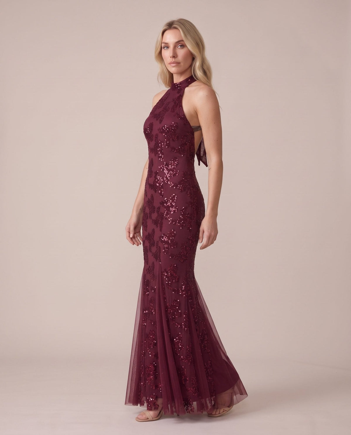 Vestito lungo con paillettes e inserti in tulle ASTRA - Follie by Alice