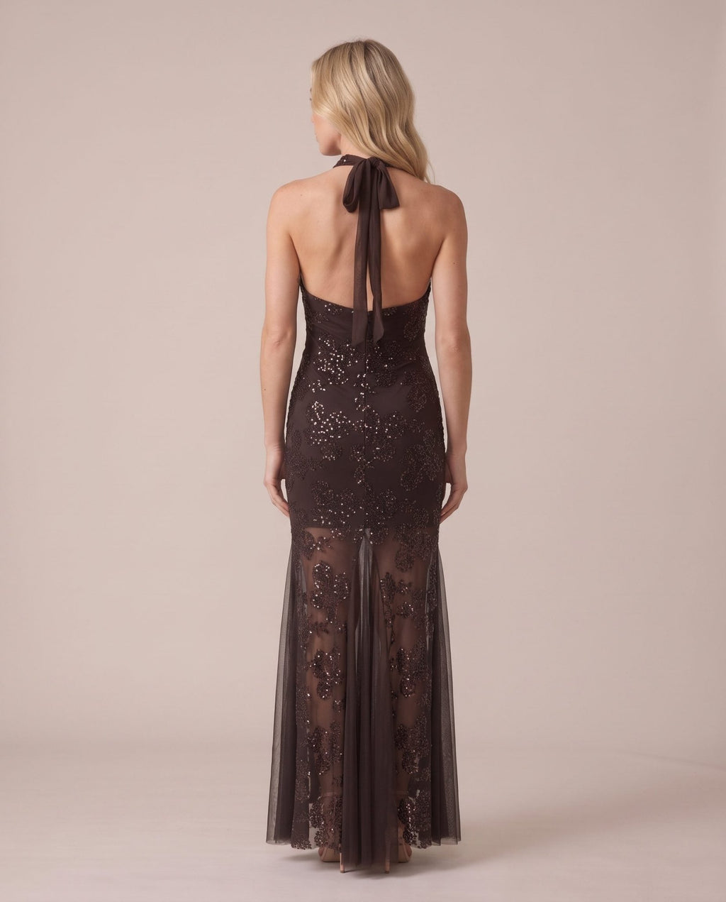 Vestito lungo con paillettes e inserti in tulle ASTRA - Follie by Alice