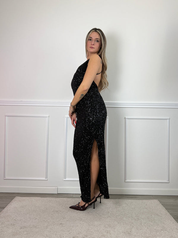 Vestito lungo con paillettes, schiena scoperta e scollo a V - Follie by Alice