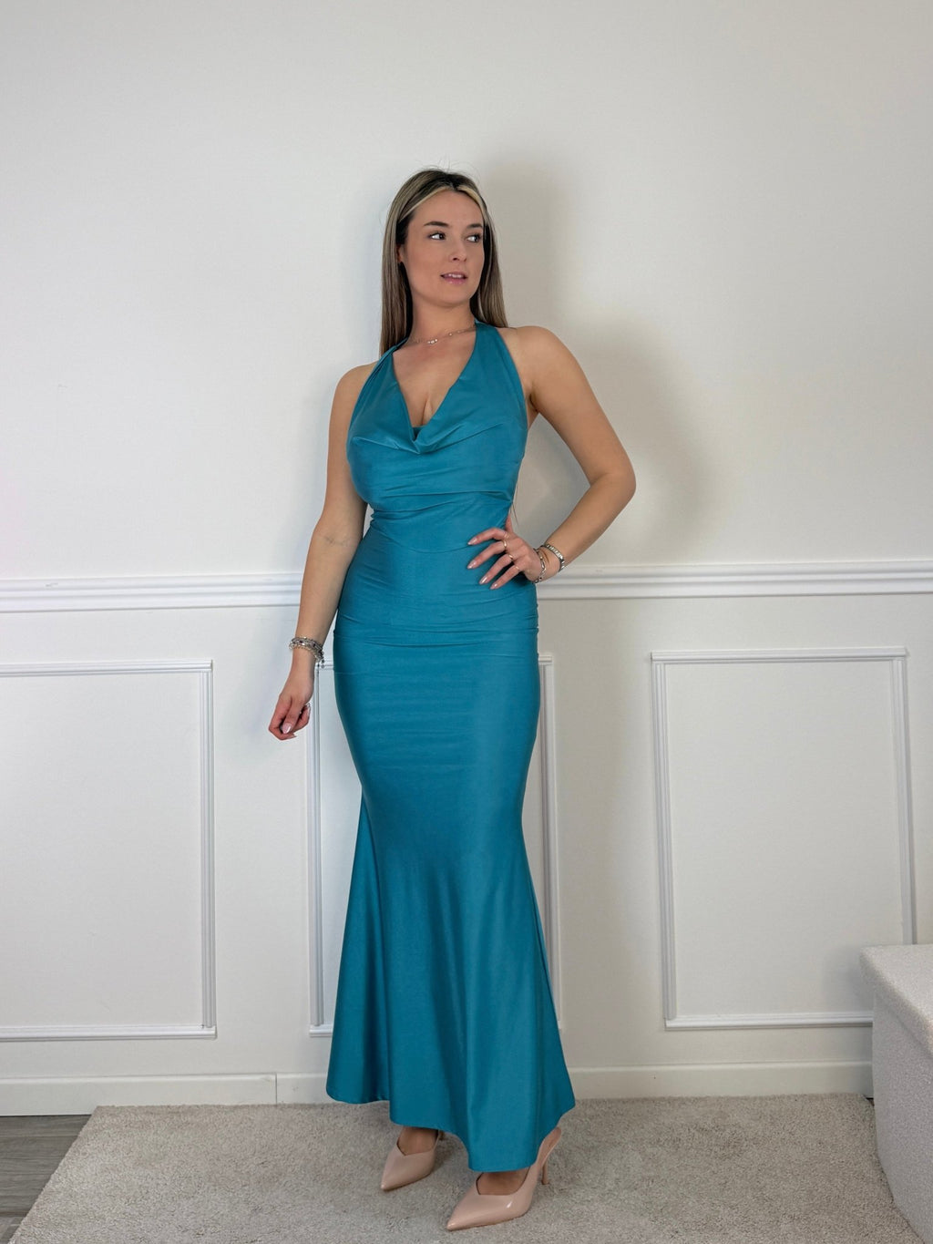 Vestito lungo con scollo drappeggiato EVELIN - Follie by Alice