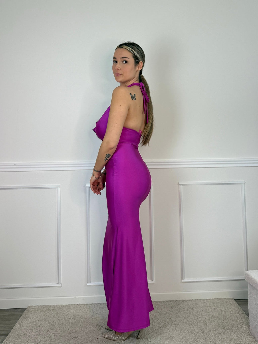 Vestito lungo con scollo drappeggiato EVELIN - Follie by Alice