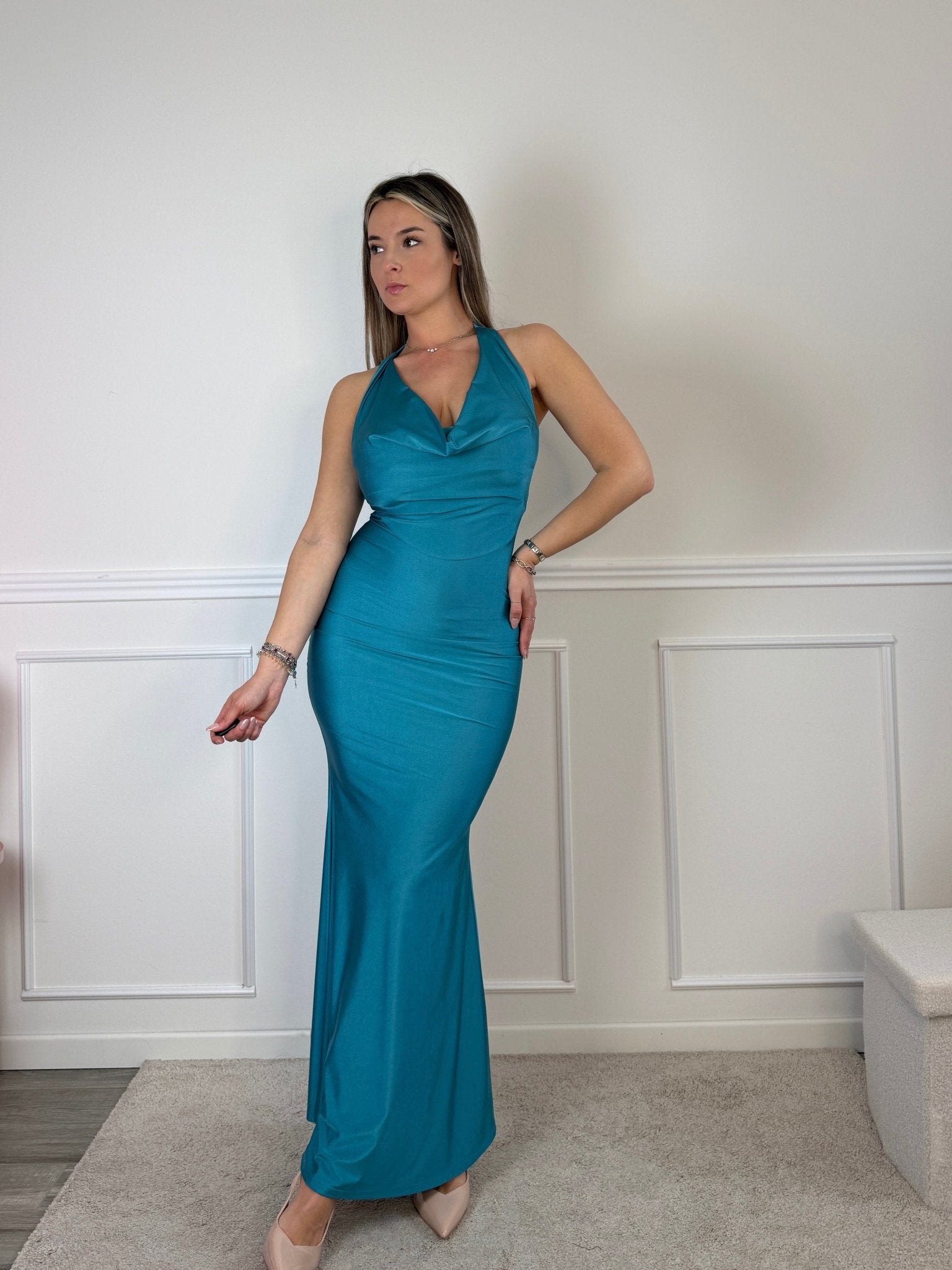 Vestito lungo con scollo drappeggiato EVELIN - Follie by Alice