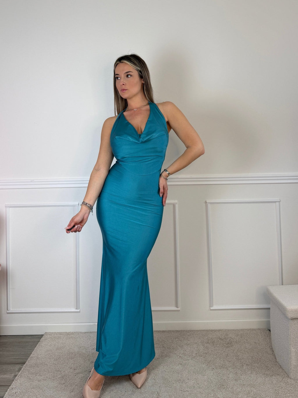 Vestito lungo con scollo drappeggiato EVELIN - Follie by Alice