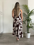 Vestito lungo Cow Print in satin con spalline