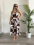 Vestito lungo Cow Print in satin con spalline