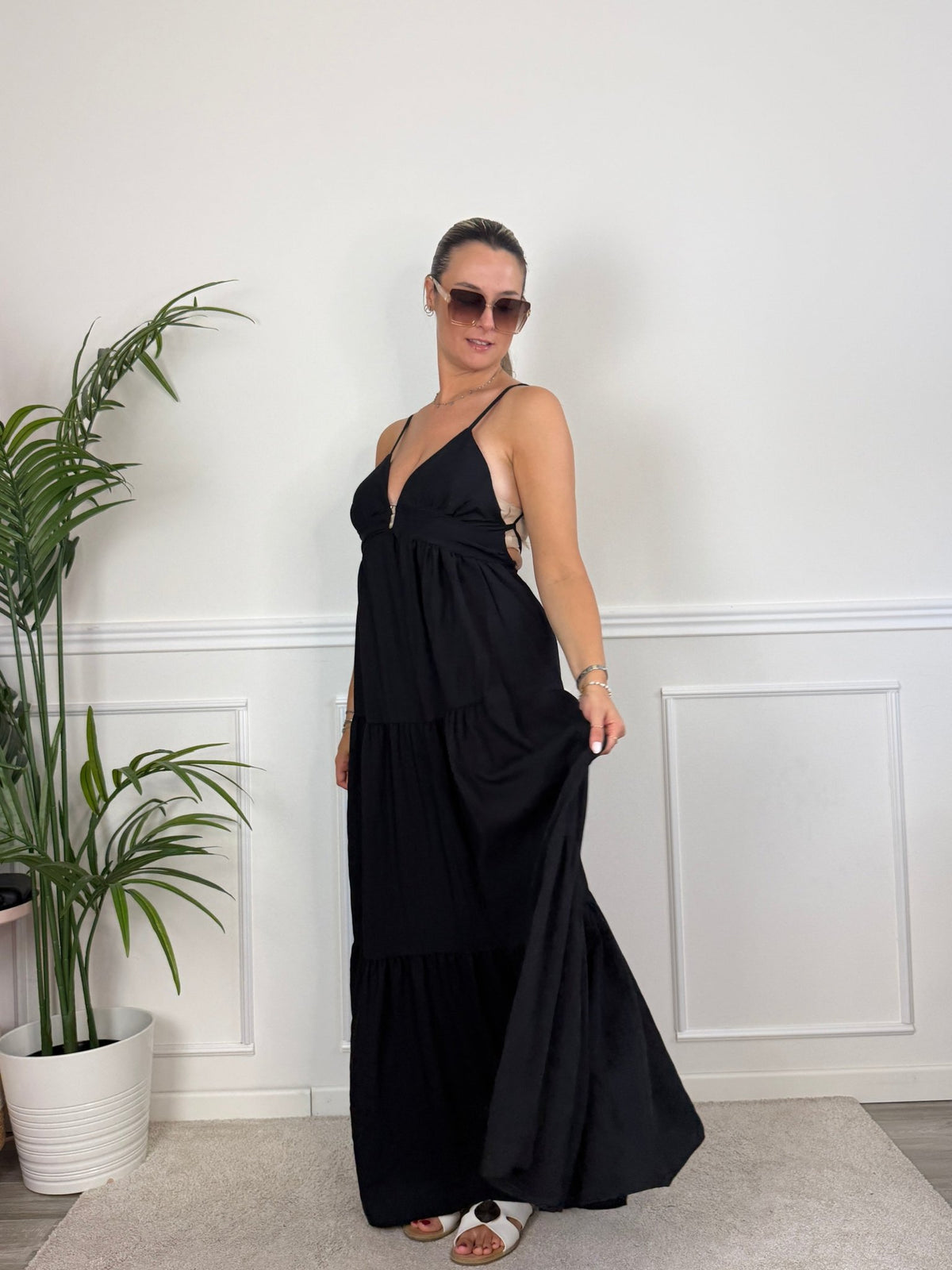 Vestito lungo effetto lino con gonna ampia RIVIERA - Follie by Alice