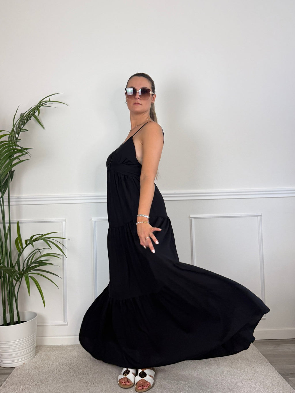 Vestito lungo effetto lino con gonna ampia RIVIERA - Follie by Alice