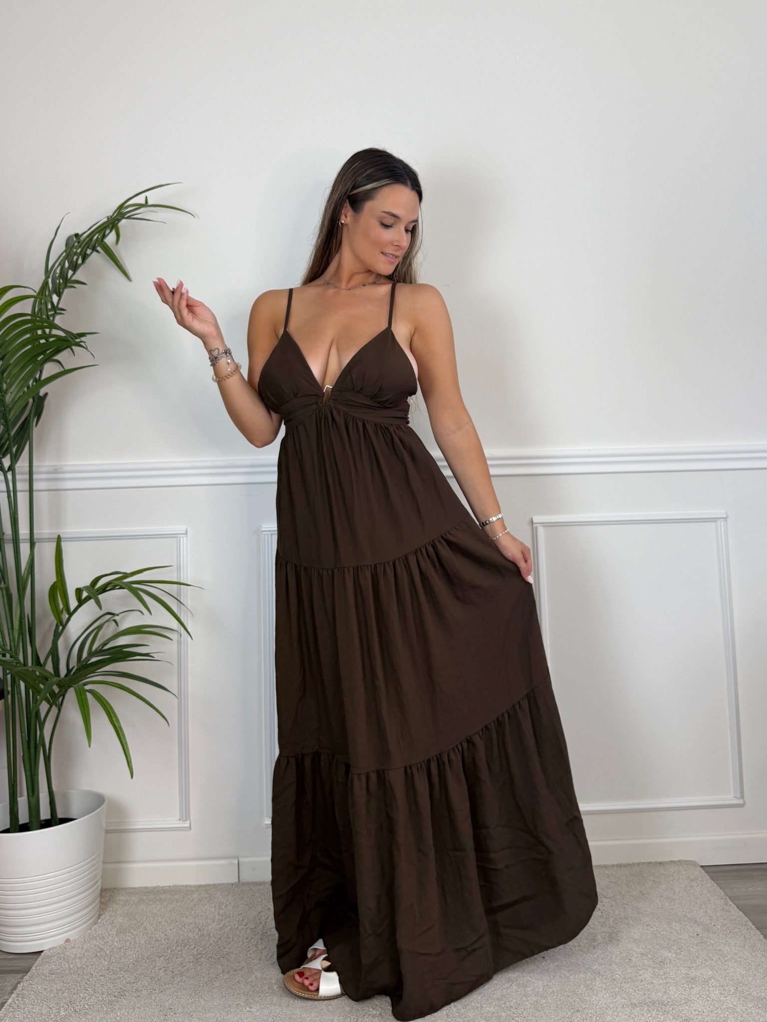 Vestito lungo effetto lino con gonna ampia RIVIERA Immagine secondaria del prodotto