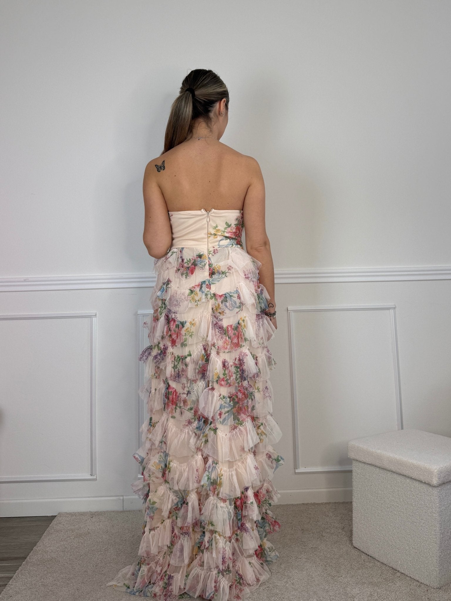 Vestito lungo floreale a balze con corpetto a cuore - Follie by Alice