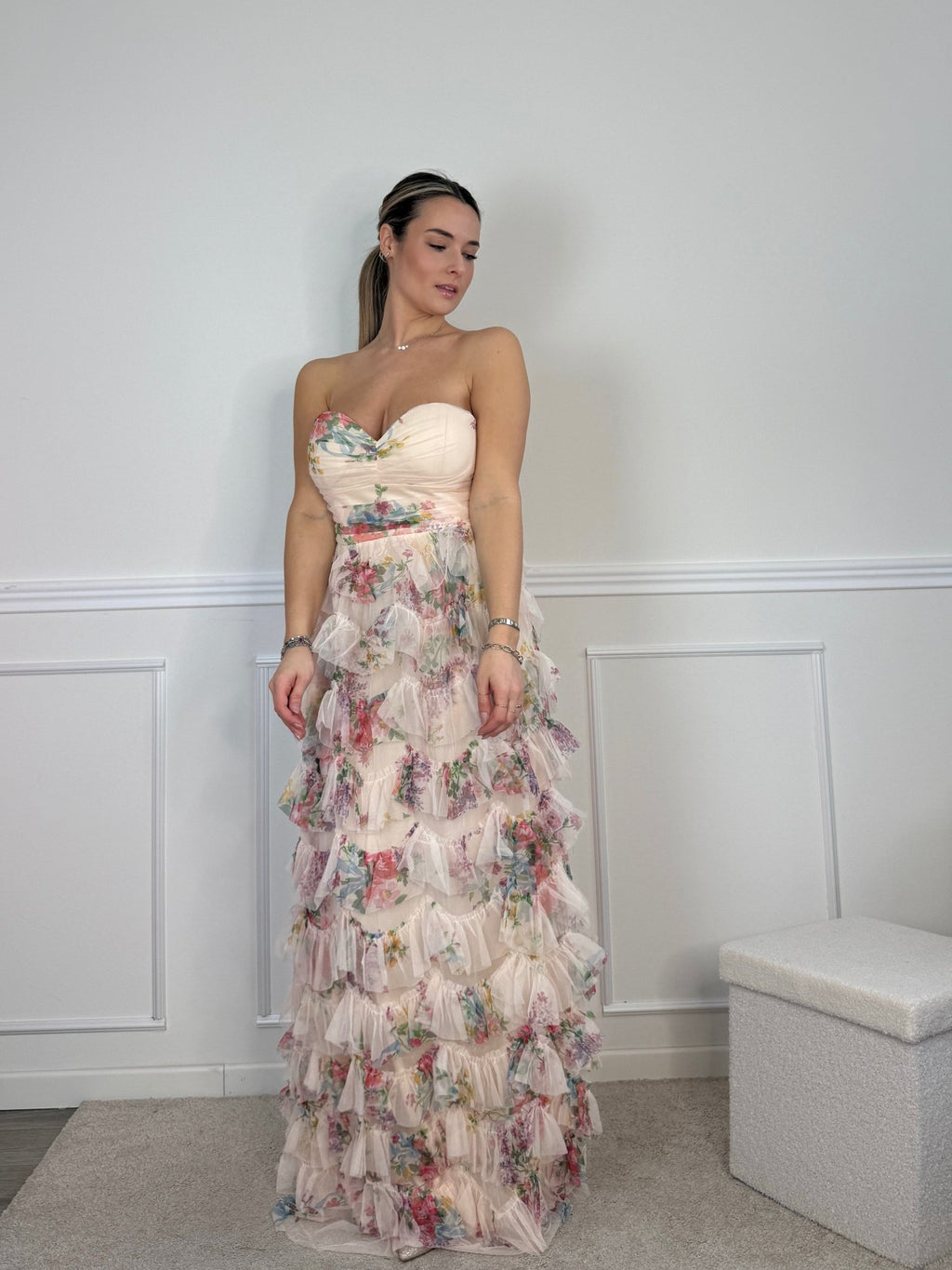 Vestito lungo floreale a balze con corpetto a cuore - Follie by Alice