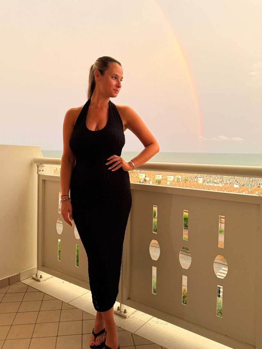 Vestito lungo halter goffrato VELA